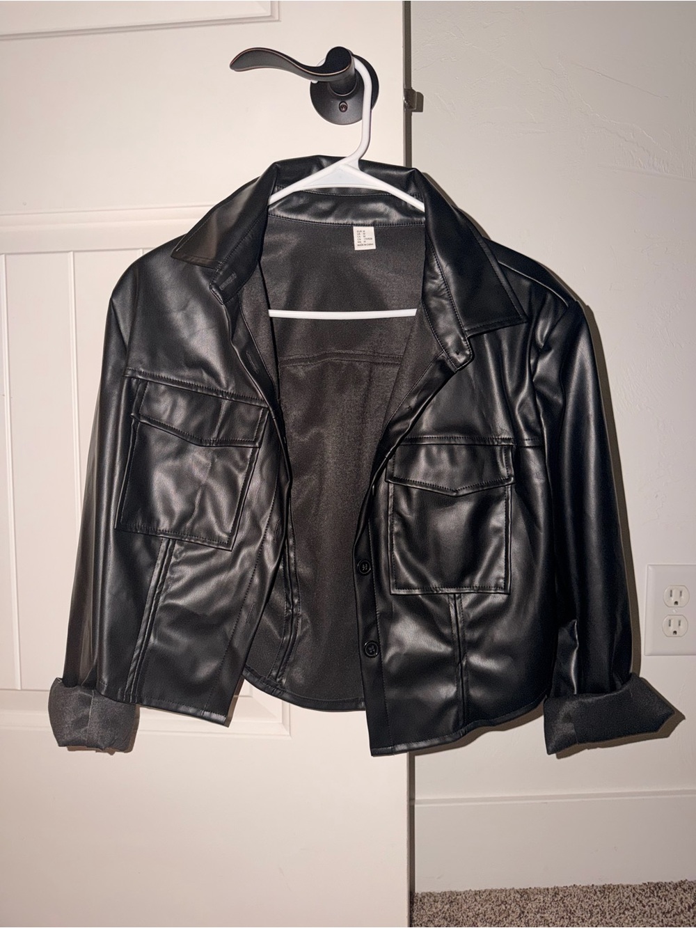 NEW Leather Cropped Coat Casual Button Front Jacket
